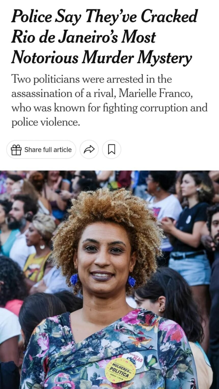 The New York Times repercute prisão de suspeitos de mandar matar Marielle Franco — Foto: Reprodução/The New York Times