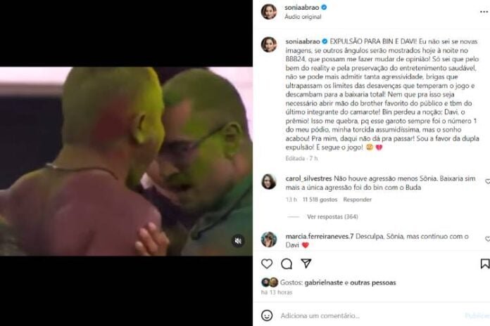 Sonia Abrão pedindo a expulsão de Davi e Bin (Reprodução: Instagram)