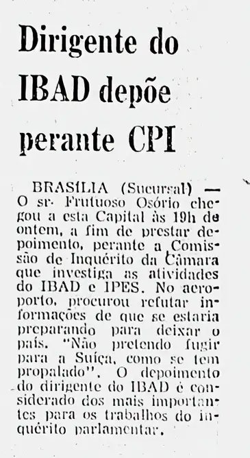 Recortes do Jornal Correio da Manha sobre CPI de 1963. Foto: Acervo Hermeroteca da Biblioteca Nacional