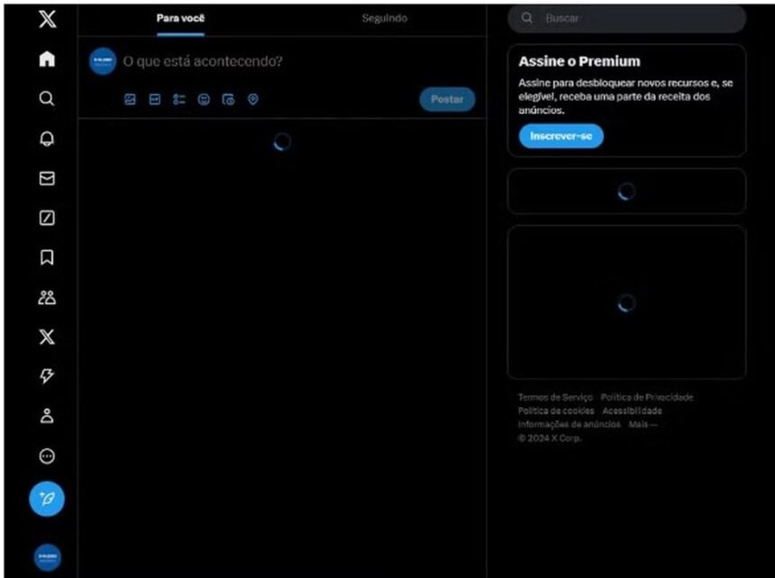 Apesar de o template do X ainda aparecer, já não é exibida mais nenhuma atualização na página — Foto: Reprodução